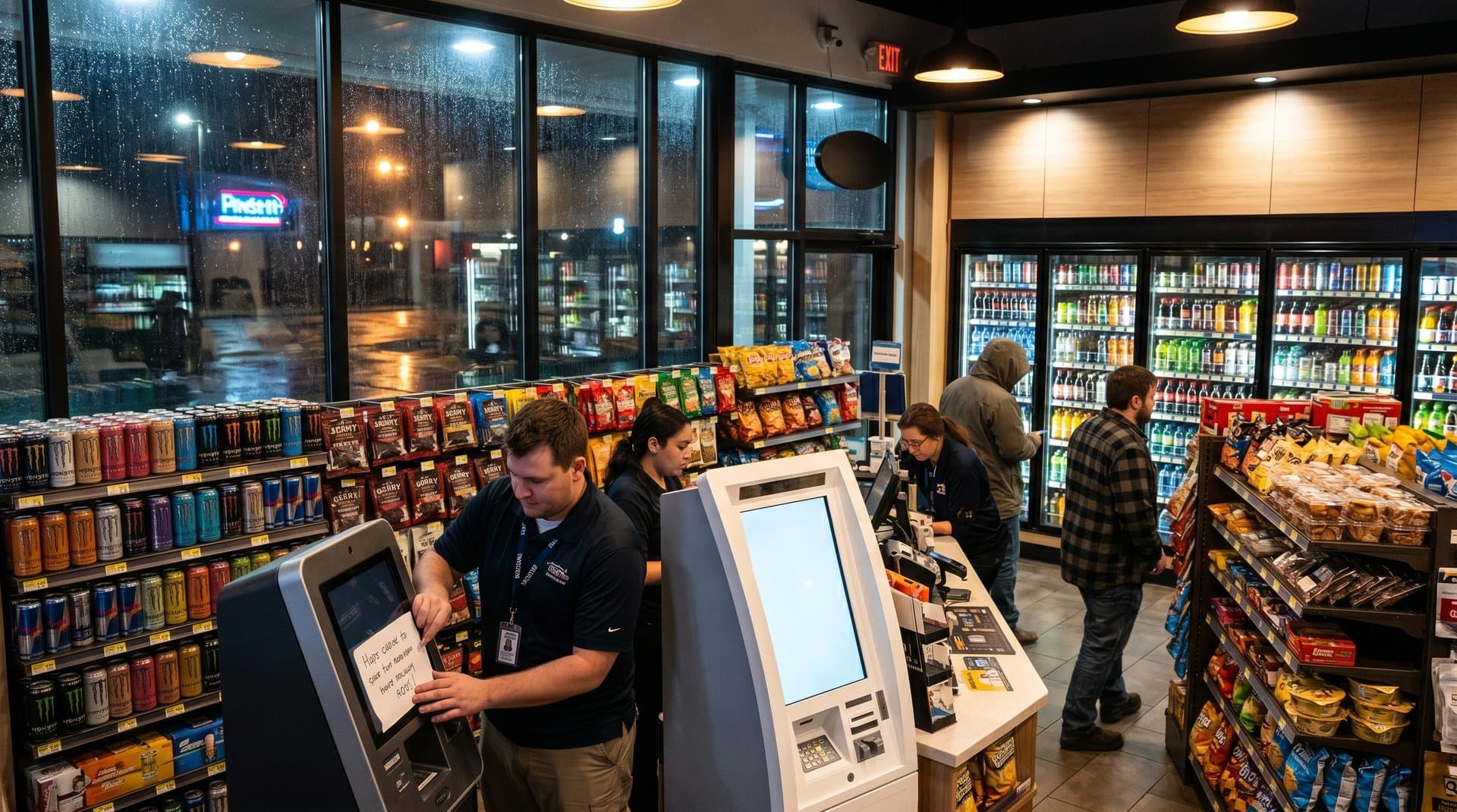 Nashville gas station with powered-off crypto ATM under Tennessee ban, evoking business loss