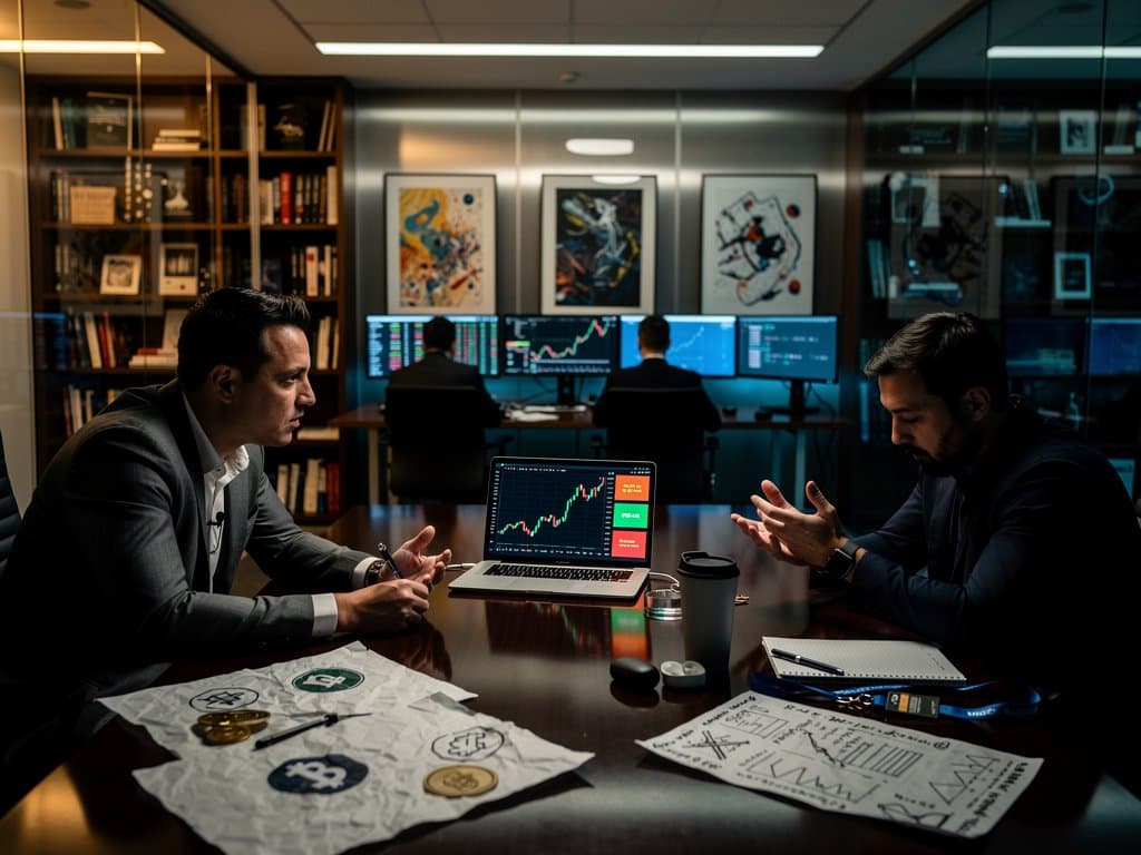 Tense documentary interview with shadowed crypto insider amid Bitcoin $75K charts and Fear Index 33